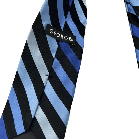 GEORGE MULTI SHADE BLUE &  BLACK STRIPED SILK MEN’S TIE - Picture 3 of 3